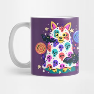 Ghost Cat With Bats and Skull Mug